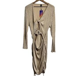SHEIN CURVE  PLUS SIZE 3XL BEIGE CUTOUT LONG SLEEVE WOMEN DRESS BRAND NEW